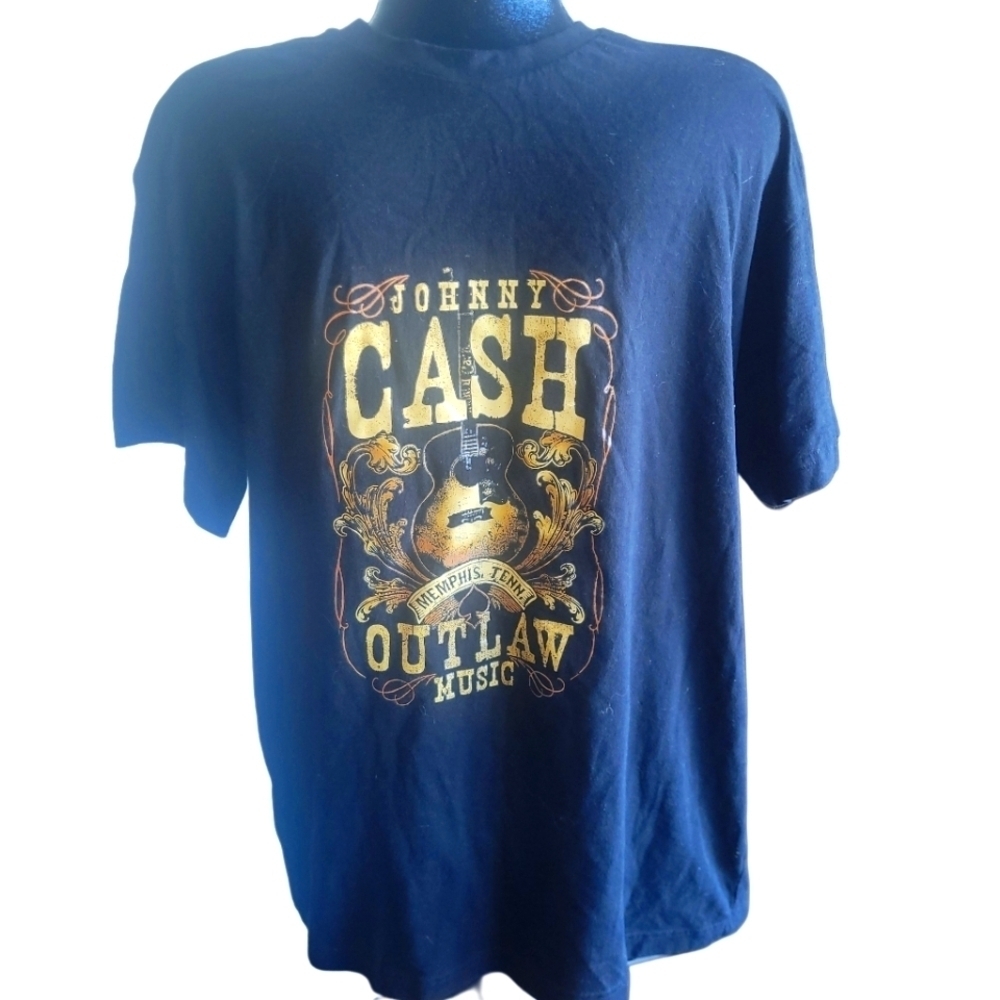 Mens Black Johnny Cash Motif Tshirt XL